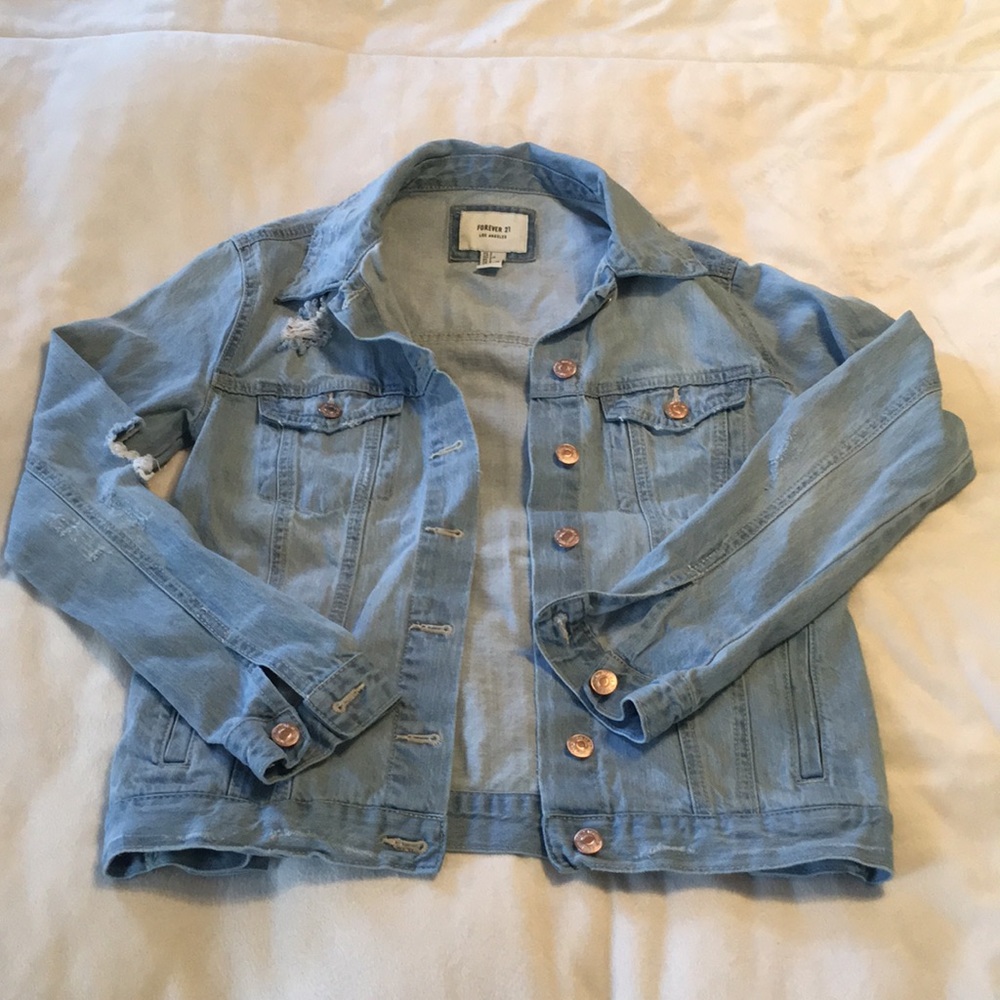 Forever 21 button up distressed jean jacket